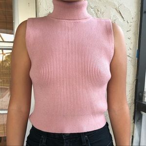 Light Pink Sleeveless Turtleneck Shirt 